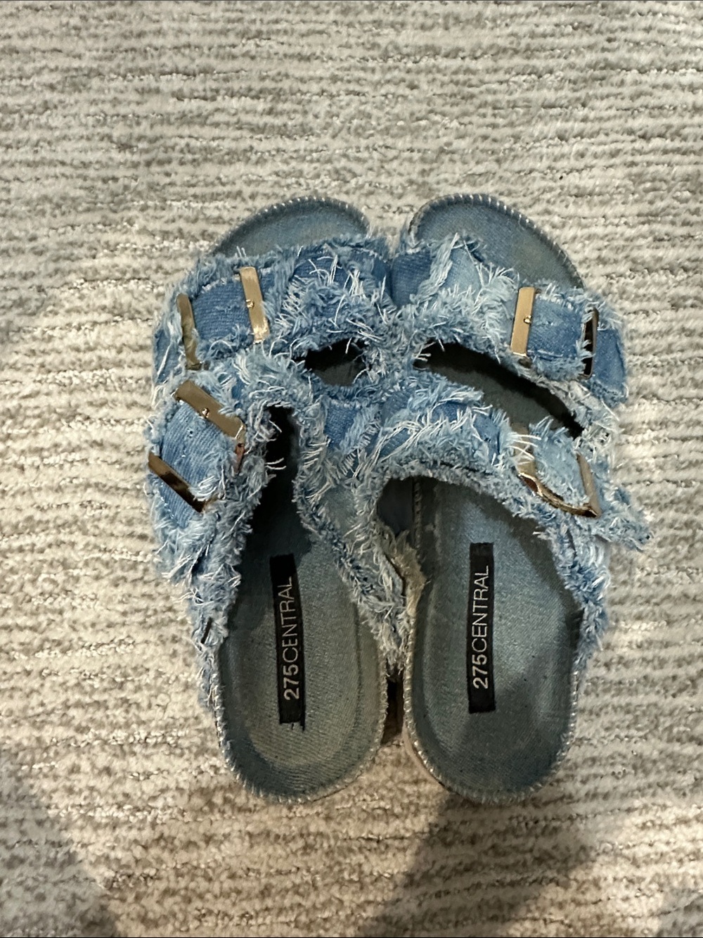 275 central Blue Frayed Denim Double-Buckle Sandals sz 37 - Picture 2 of 5